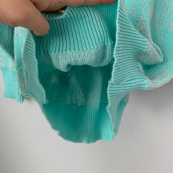 VINTAGE Mint Blue Christmas Ski Sweater Silver Winter Holiday Sweater Sparkly - Picture 10 of 12
